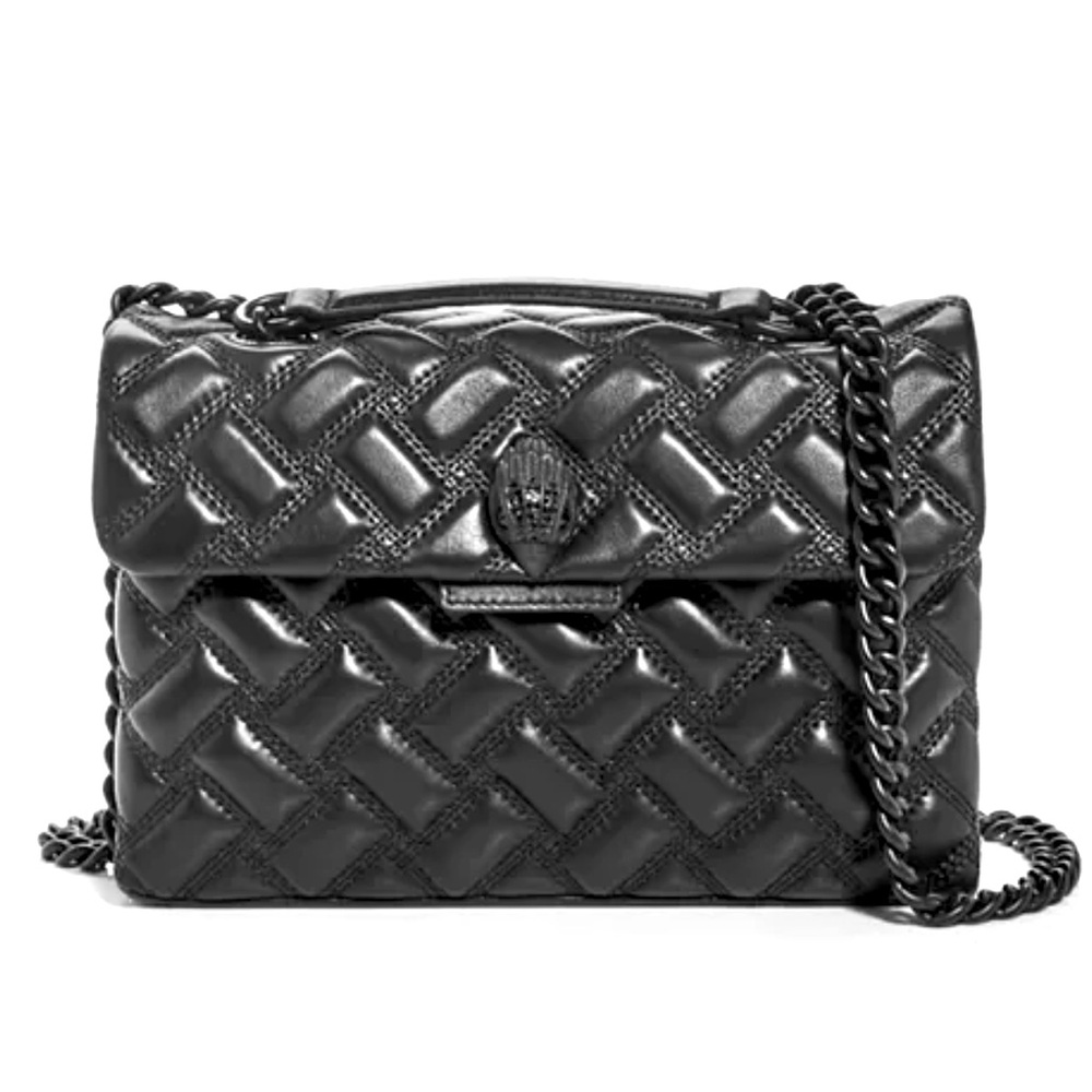 Kurt Geiger KENSINGTON Quilted Leather Hand Bag - Black on Black, 2-Way Chain